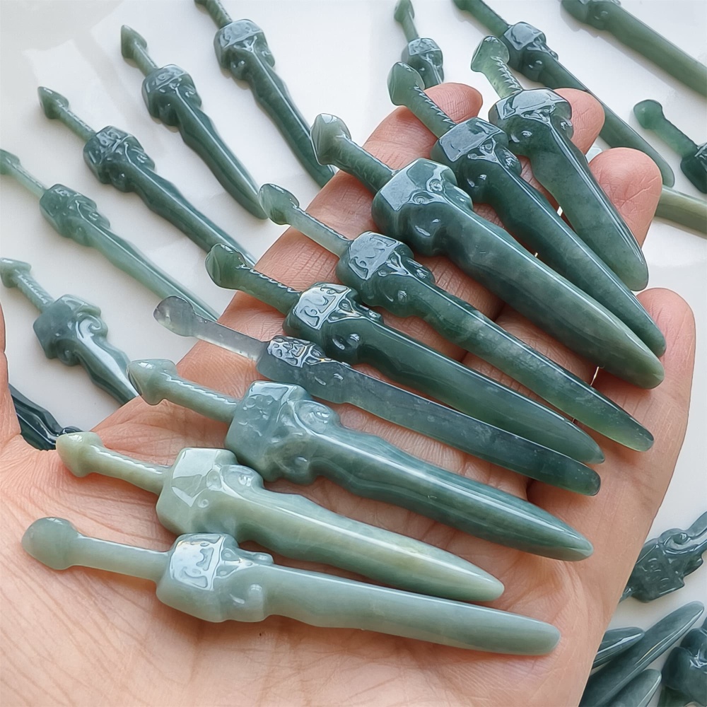 DDP | 1pc 55.7-69.6X7-15.2X5-5.5mm Natural Certificated Type A Icy Waxy Blue Watery Guatemalan Jadeite Sword Pendant,DIY Jewelry Supplies