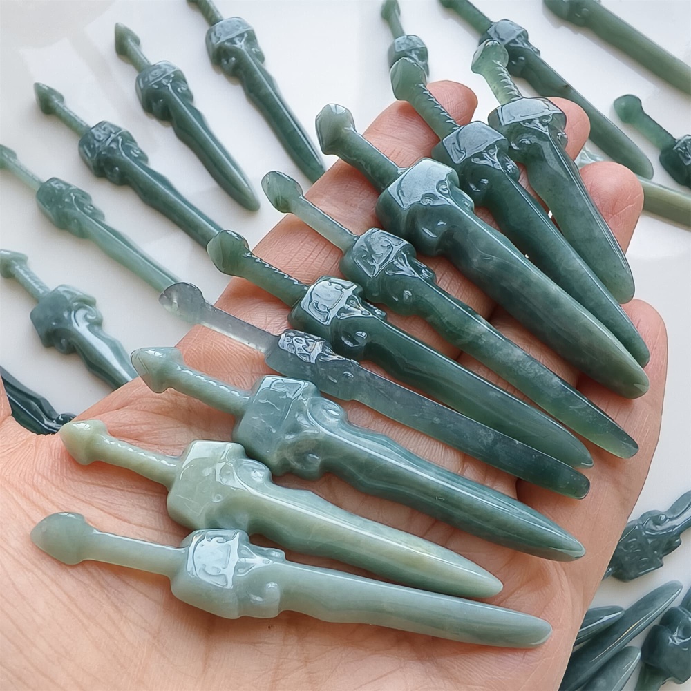 DDP | 1pc 55.7-69.6X7-15.2X5-5.5mm Natural Certificated Type A Icy Waxy Blue Watery Guatemalan Jadeite Sword Pendant,DIY Jewelry Supplies