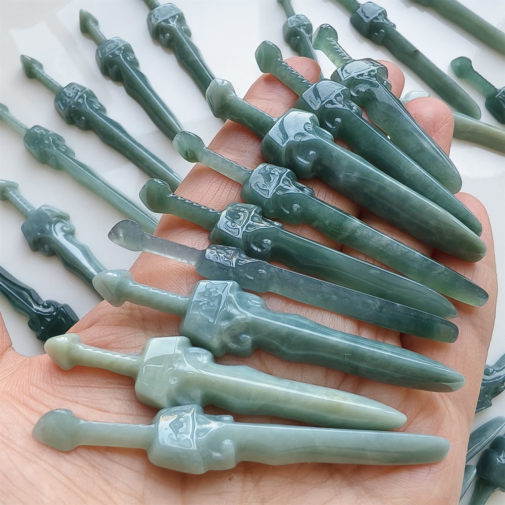 DDP | 1pc 55.7-69.6X7-15.2X5-5.5mm Natural Certificated Type A Icy Waxy Blue Watery Guatemalan Jadeite Sword Pendant,DIY Jewelry Supplies