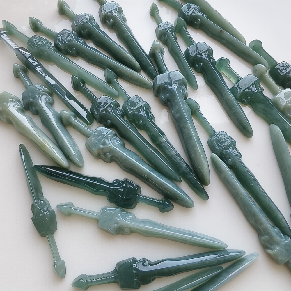DDP | 1pc 55.7-69.6X7-15.2X5-5.5mm Natural Certificated Type A Icy Waxy Blue Watery Guatemalan Jadeite Sword Pendant,DIY Jewelry Supplies