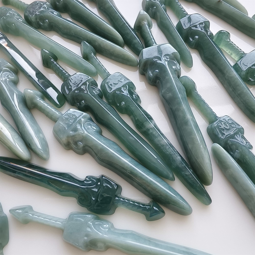 DDP | 1pc 55.7-69.6X7-15.2X5-5.5mm Natural Certificated Type A Icy Waxy Blue Watery Guatemalan Jadeite Sword Pendant,DIY Jewelry Supplies