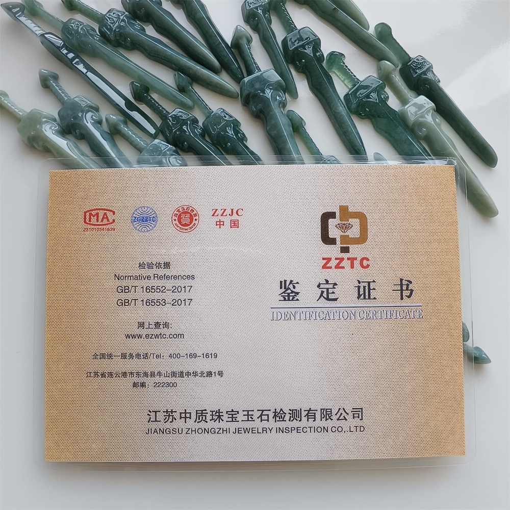 DDP | 1pc 55.7-69.6X7-15.2X5-5.5mm Natural Certificated Type A Icy Waxy Blue Watery Guatemalan Jadeite Sword Pendant,DIY Jewelry Supplies