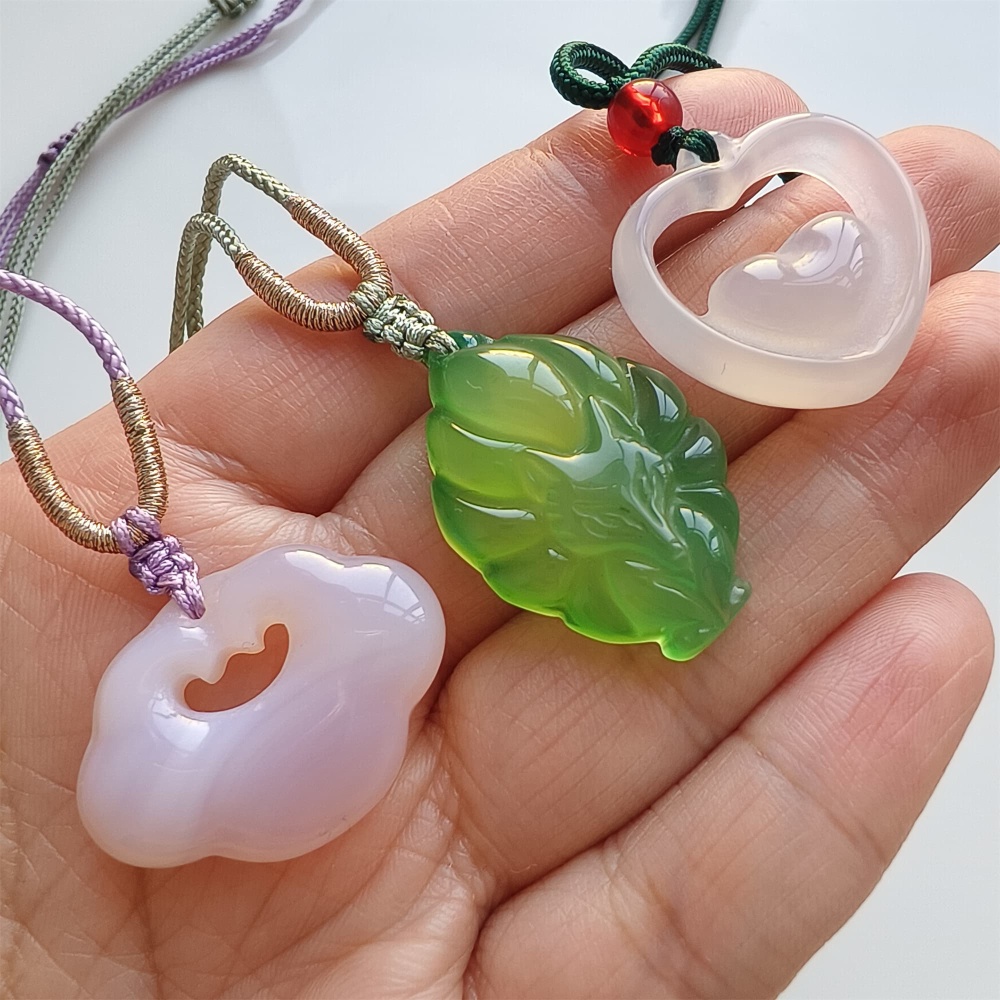 DDP | 1pc 20.8-31X20.4-29.2X7.3-7.9mm Natural Green Pink White Agate Ruyi Pendant,Heart Pendant,Fox Pendant,Amulet Pendant,DIY Jewelry Supplies