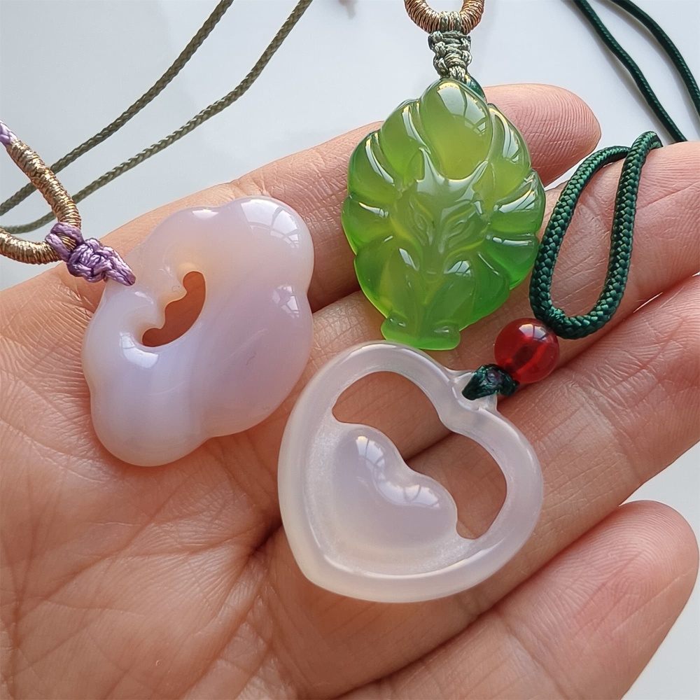 DDP | 1pc 20.8-31X20.4-29.2X7.3-7.9mm Natural Green Pink White Agate Ruyi Pendant,Heart Pendant,Fox Pendant,Amulet Pendant,DIY Jewelry Supplies