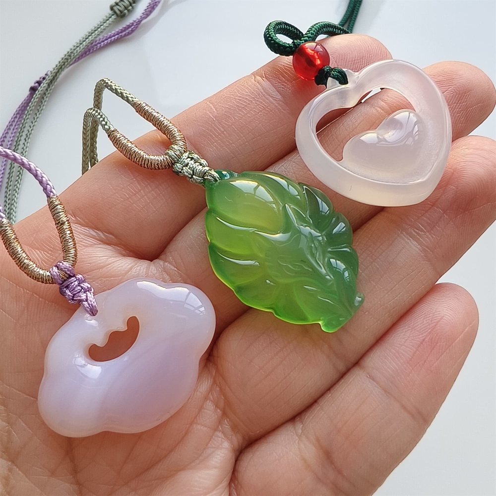 DDP | 1pc 20.8-31X20.4-29.2X7.3-7.9mm Natural Green Pink White Agate Ruyi Pendant,Heart Pendant,Fox Pendant,Amulet Pendant,DIY Jewelry Supplies