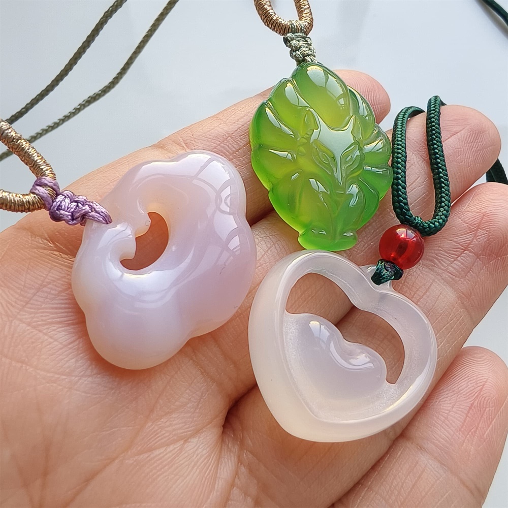 DDP | 1pc 20.8-31X20.4-29.2X7.3-7.9mm Natural Green Pink White Agate Ruyi Pendant,Heart Pendant,Fox Pendant,Amulet Pendant,DIY Jewelry Supplies