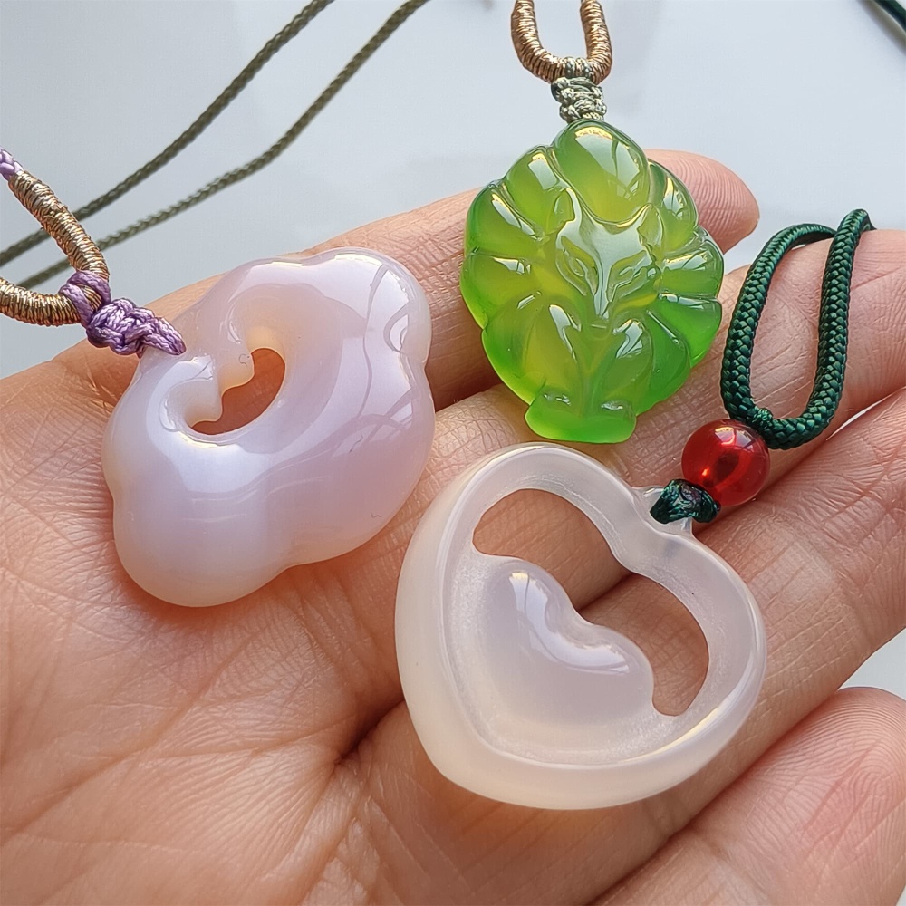 DDP | 1pc 20.8-31X20.4-29.2X7.3-7.9mm Natural Green Pink White Agate Ruyi Pendant,Heart Pendant,Fox Pendant,Amulet Pendant,DIY Jewelry Supplies