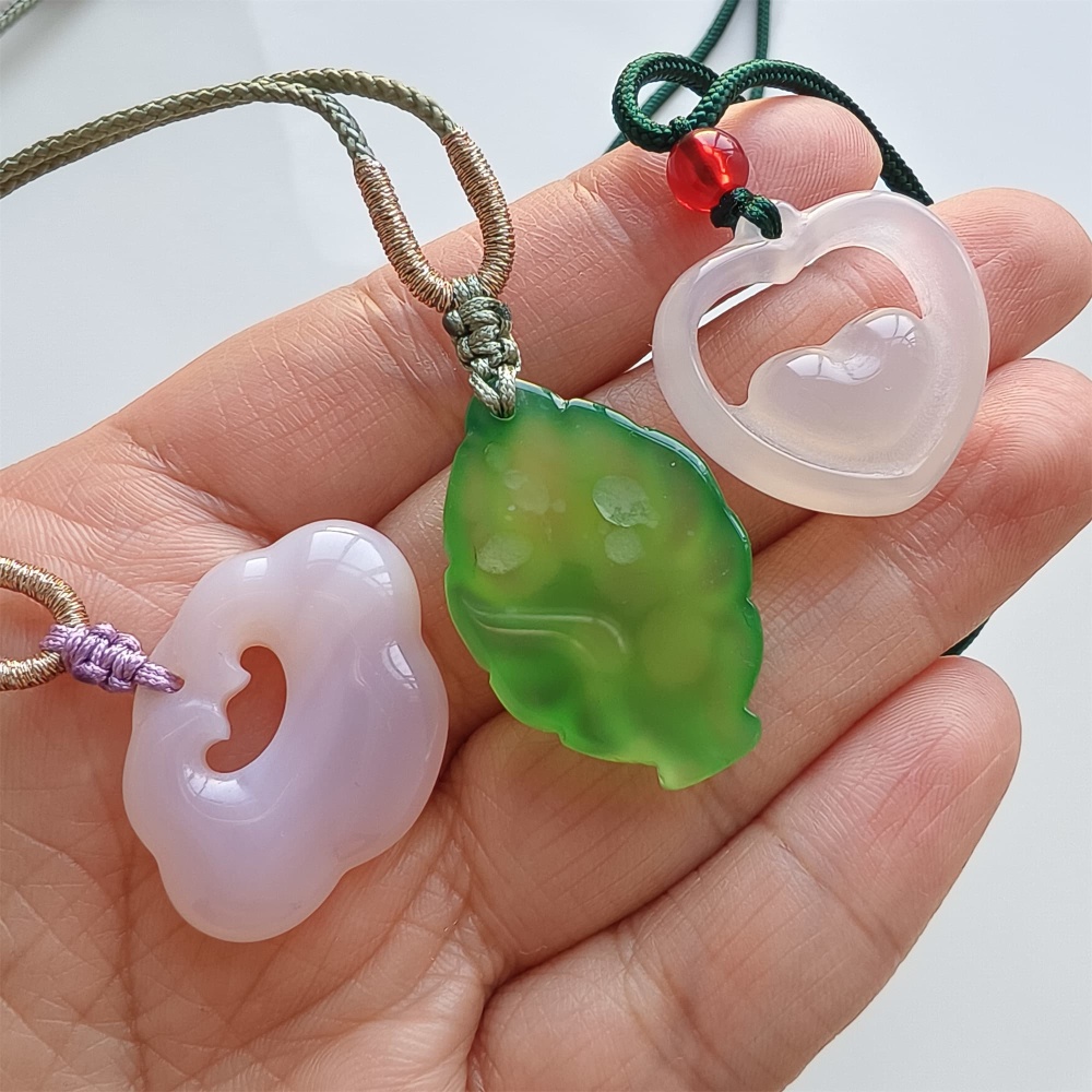 DDP | 1pc 20.8-31X20.4-29.2X7.3-7.9mm Natural Green Pink White Agate Ruyi Pendant,Heart Pendant,Fox Pendant,Amulet Pendant,DIY Jewelry Supplies
