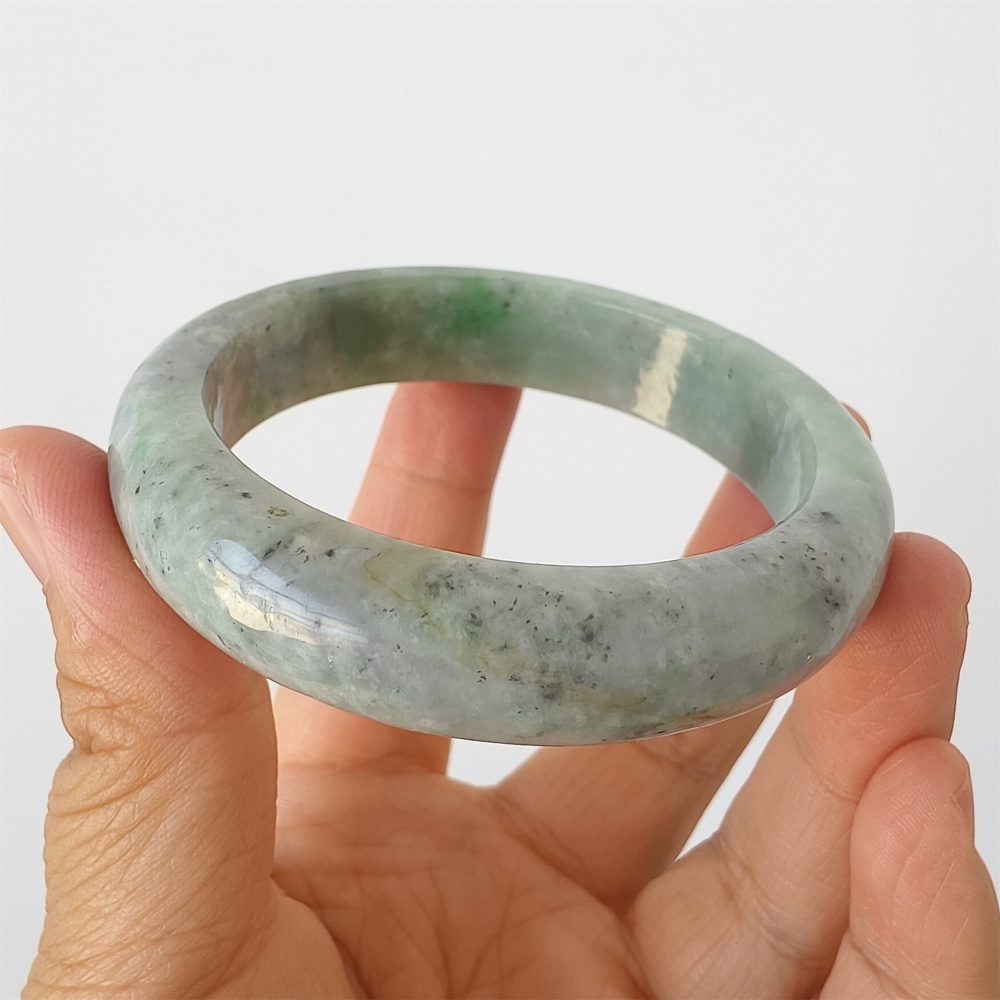 DDP | Natural Type A Certificated 52.5mm Green Light Gray Burmese Jadeite Round Band Bangle,Myanmar Jadeite Bangles,DIY Jewelry Supplies