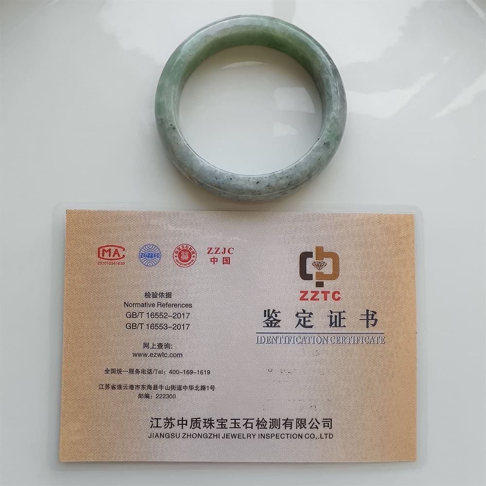 DDP | Natural Type A Certificated 52.5mm Green Light Gray Burmese Jadeite Round Band Bangle,Myanmar Jadeite Bangles,DIY Jewelry Supplies