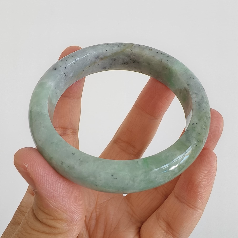 DDP | Natural Type A Certificated 52.5mm Green Light Gray Burmese Jadeite Round Band Bangle,Myanmar Jadeite Bangles,DIY Jewelry Supplies