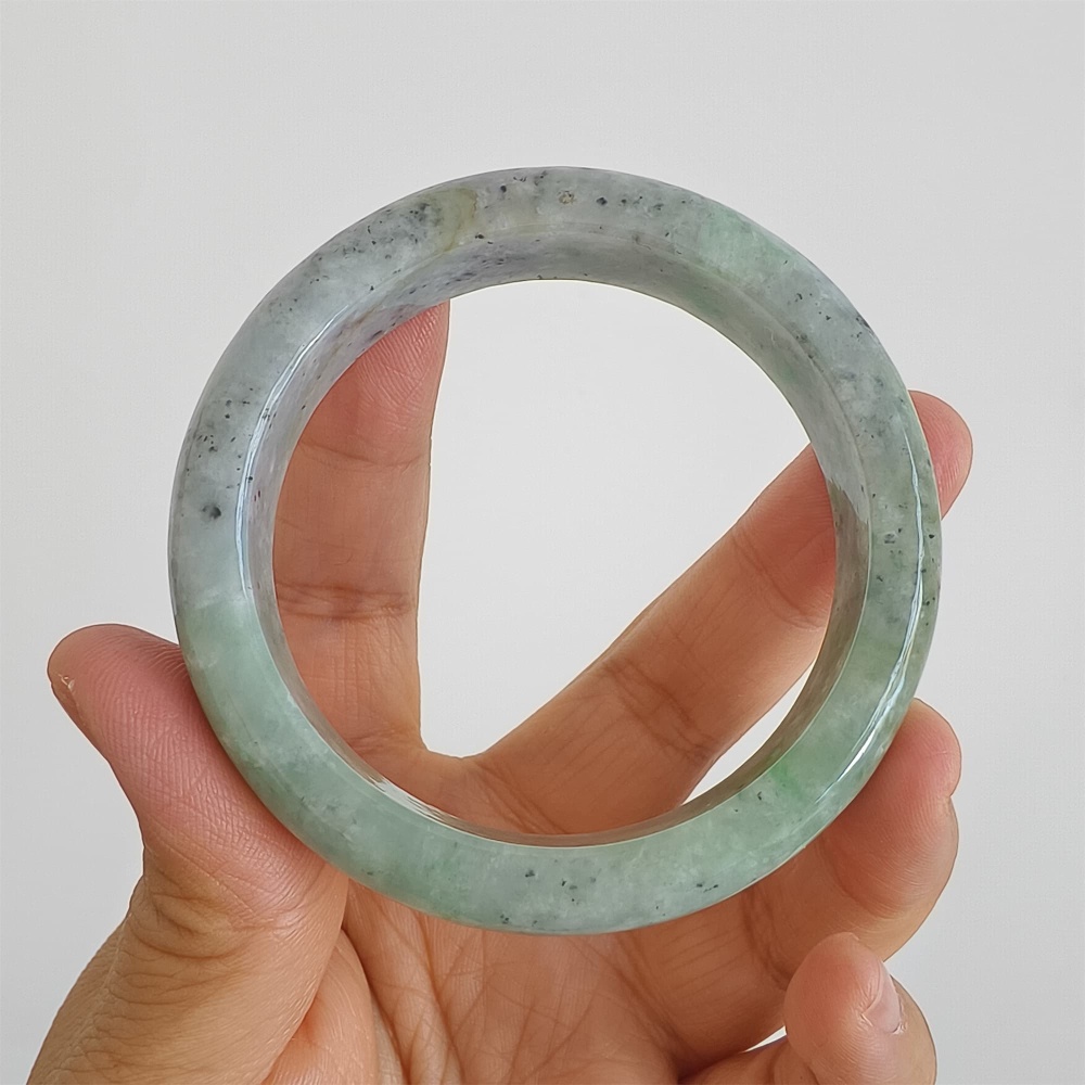 DDP | Natural Type A Certificated 52.5mm Green Light Gray Burmese Jadeite Round Band Bangle,Myanmar Jadeite Bangles,DIY Jewelry Supplies