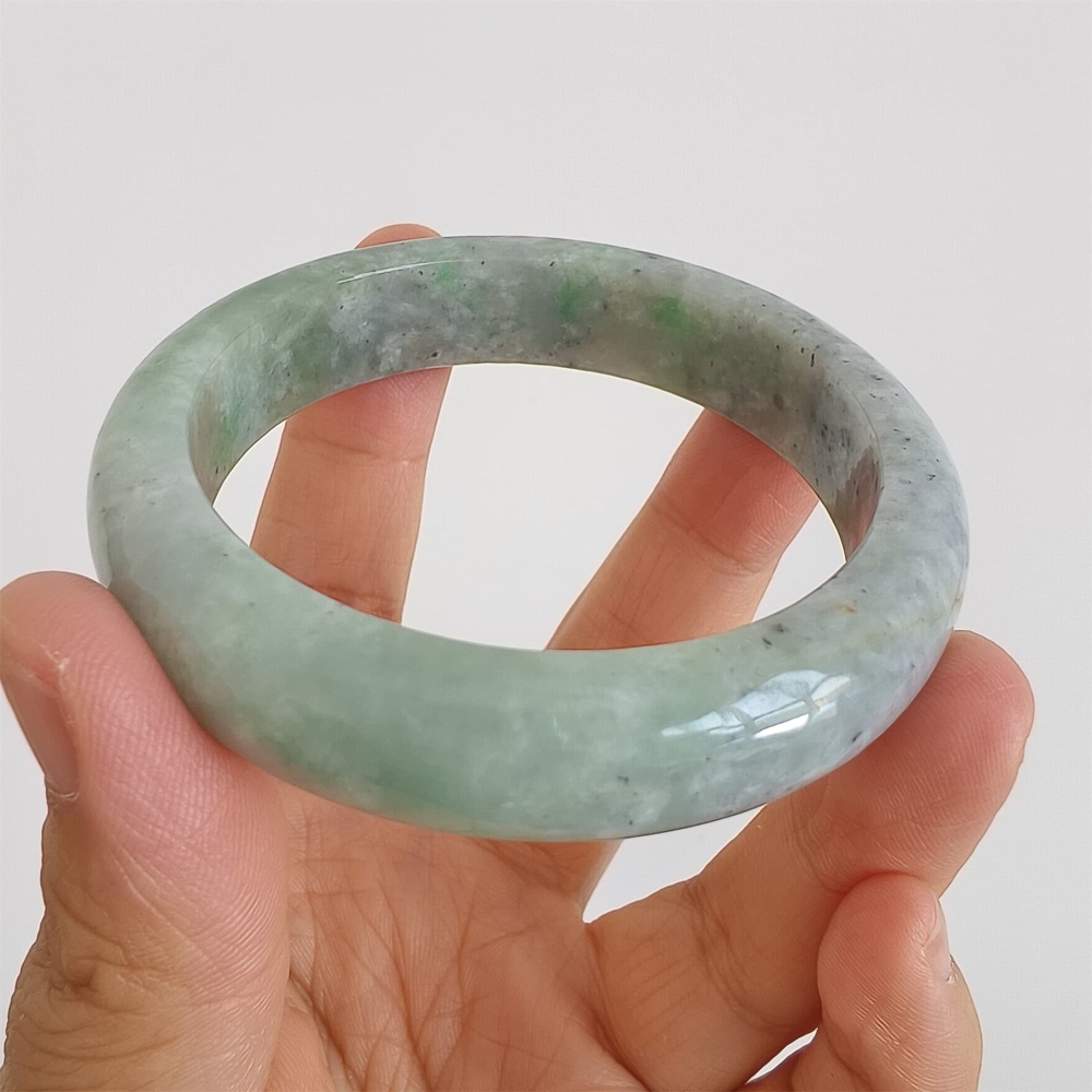 DDP | Natural Type A Certificated 52.5mm Green Light Gray Burmese Jadeite Round Band Bangle,Myanmar Jadeite Bangles,DIY Jewelry Supplies
