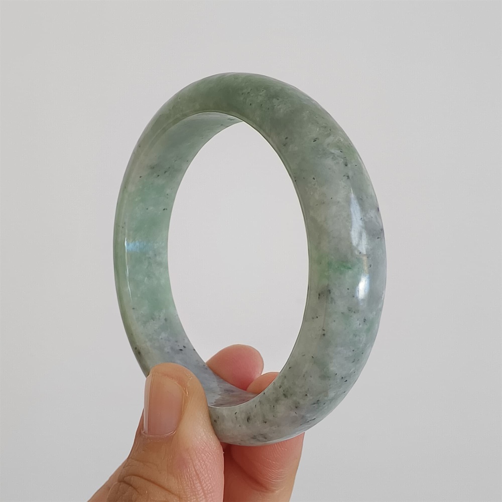 DDP | Natural Type A Certificated 52.5mm Green Light Gray Burmese Jadeite Round Band Bangle,Myanmar Jadeite Bangles,DIY Jewelry Supplies