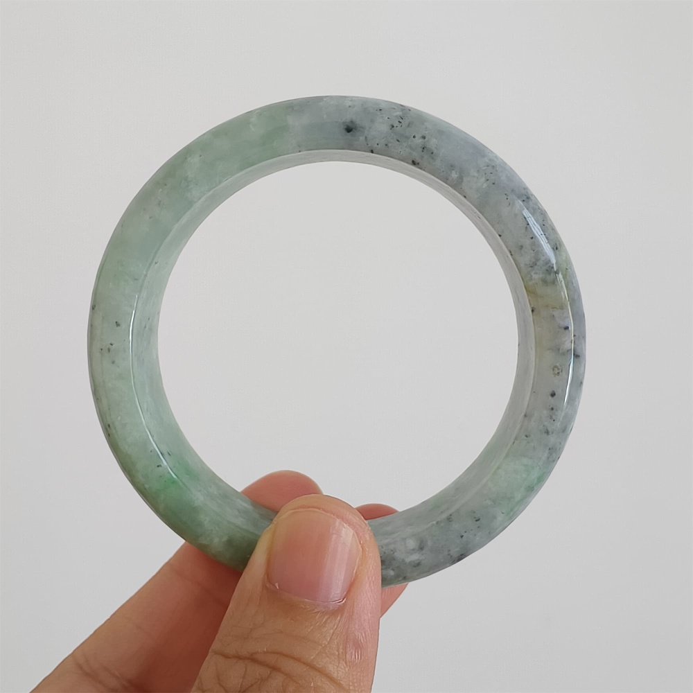 DDP | Natural Type A Certificated 52.5mm Green Light Gray Burmese Jadeite Round Band Bangle,Myanmar Jadeite Bangles,DIY Jewelry Supplies