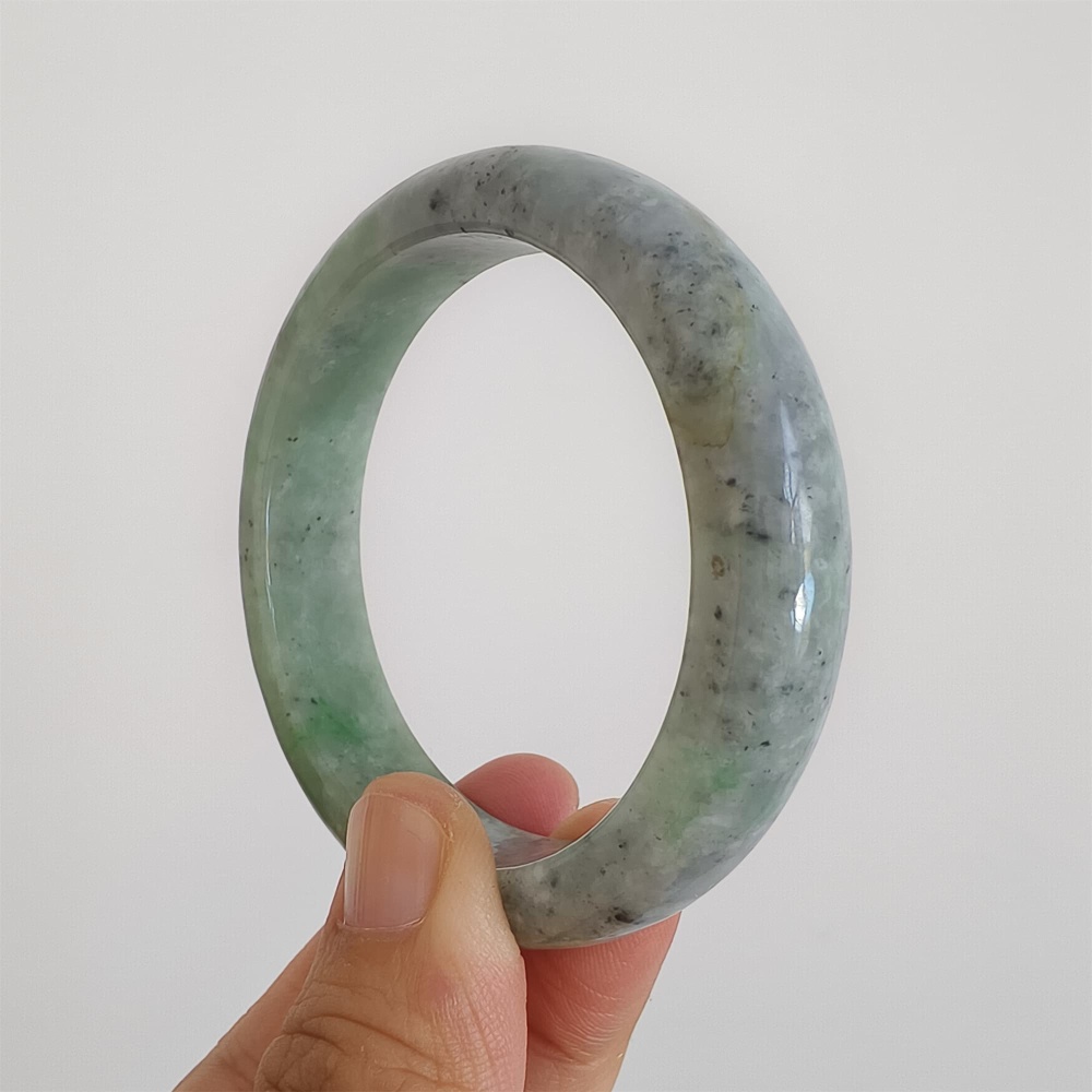 DDP | Natural Type A Certificated 52.5mm Green Light Gray Burmese Jadeite Round Band Bangle,Myanmar Jadeite Bangles,DIY Jewelry Supplies