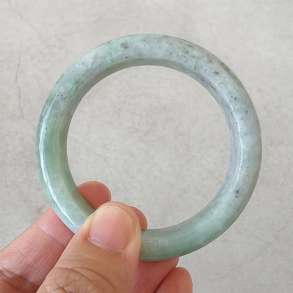 DDP | Natural Type A Certificated 52.5mm Green Light Gray Burmese Jadeite Round Band Bangle,Myanmar Jadeite Bangles,DIY Jewelry Supplies