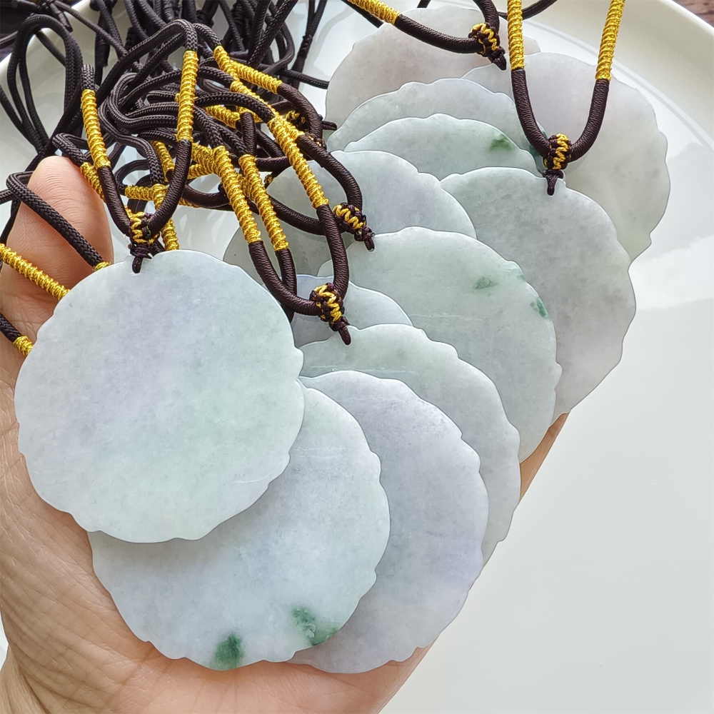 DDP | 51.3-52X1.2-2.4mm Natural Certificated Type A Light Green And Light Lavender Burmese Jadeite Round 平安无事 Plaque,Amulet Pendant,DIY Jewelry Supplies