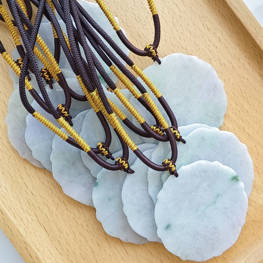 DDP | 51.3-52X1.2-2.4mm Natural Certificated Type A Light Green And Light Lavender Burmese Jadeite Round 平安无事 Plaque,Amulet Pendant,DIY Jewelry Supplies