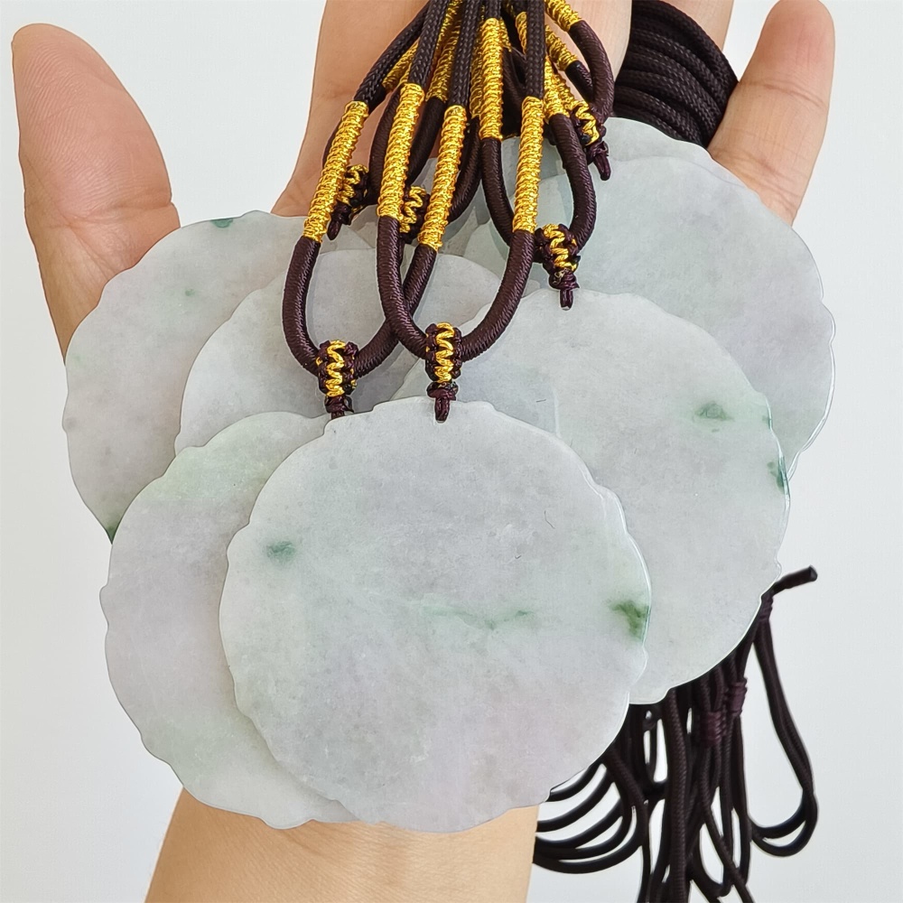 DDP | 51.3-52X1.2-2.4mm Natural Certificated Type A Light Green And Light Lavender Burmese Jadeite Round 平安无事 Plaque,Amulet Pendant,DIY Jewelry Supplies