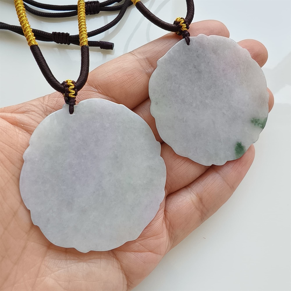 DDP | 51.3-52X1.2-2.4mm Natural Certificated Type A Light Green And Light Lavender Burmese Jadeite Round 平安无事 Plaque,Amulet Pendant,DIY Jewelry Supplies