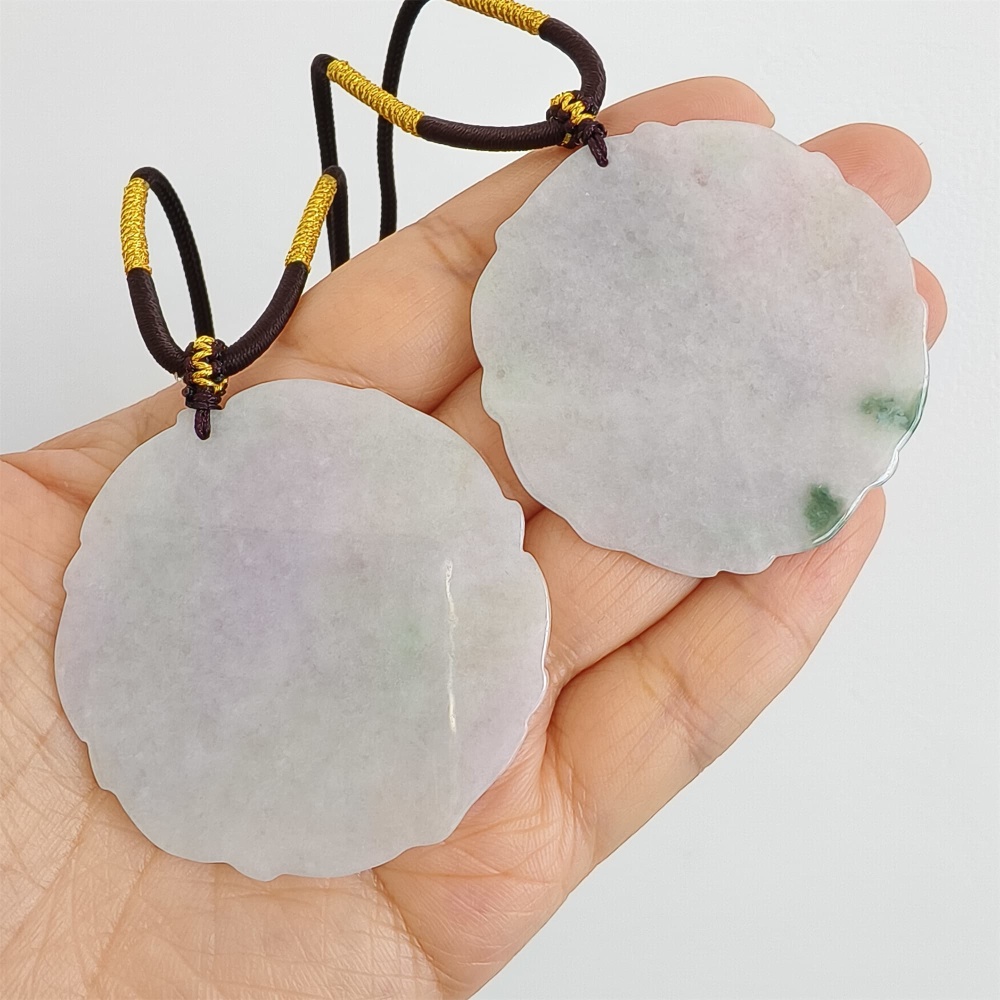 DDP | 51.3-52X1.2-2.4mm Natural Certificated Type A Light Green And Light Lavender Burmese Jadeite Round 平安无事 Plaque,Amulet Pendant,DIY Jewelry Supplies