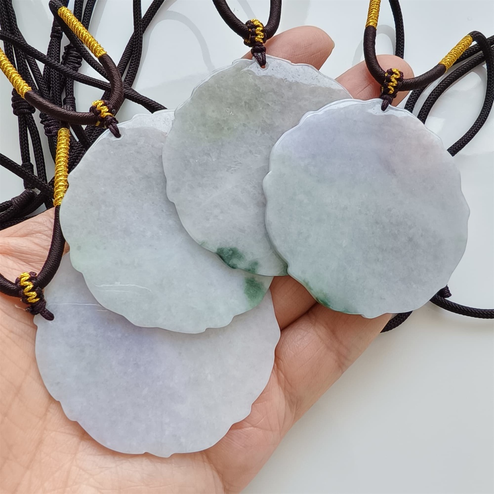 DDP | 51.3-52X1.2-2.4mm Natural Certificated Type A Light Green And Light Lavender Burmese Jadeite Round 平安无事 Plaque,Amulet Pendant,DIY Jewelry Supplies