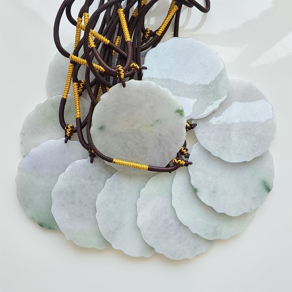 DDP | 51.3-52X1.2-2.4mm Natural Certificated Type A Light Green And Light Lavender Burmese Jadeite Round 平安无事 Plaque,Amulet Pendant,DIY Jewelry Supplies