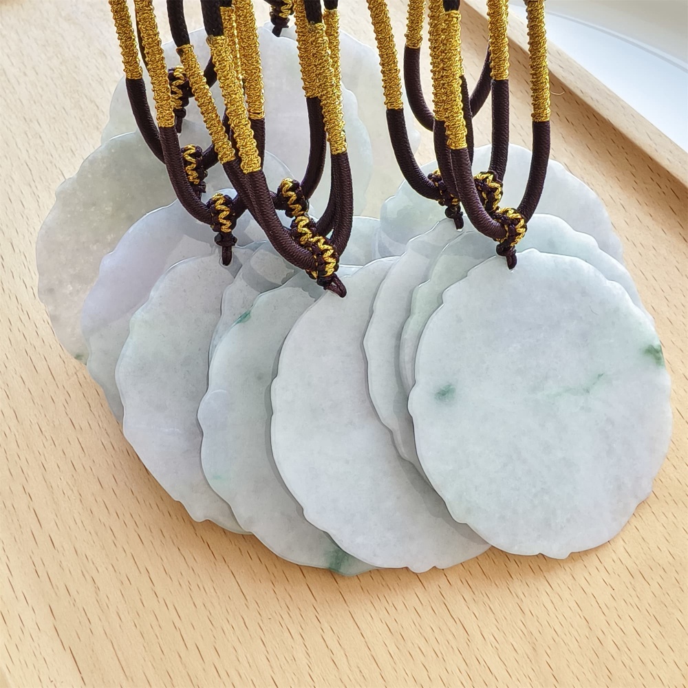 DDP | 51.3-52X1.2-2.4mm Natural Certificated Type A Light Green And Light Lavender Burmese Jadeite Round 平安无事 Plaque,Amulet Pendant,DIY Jewelry Supplies