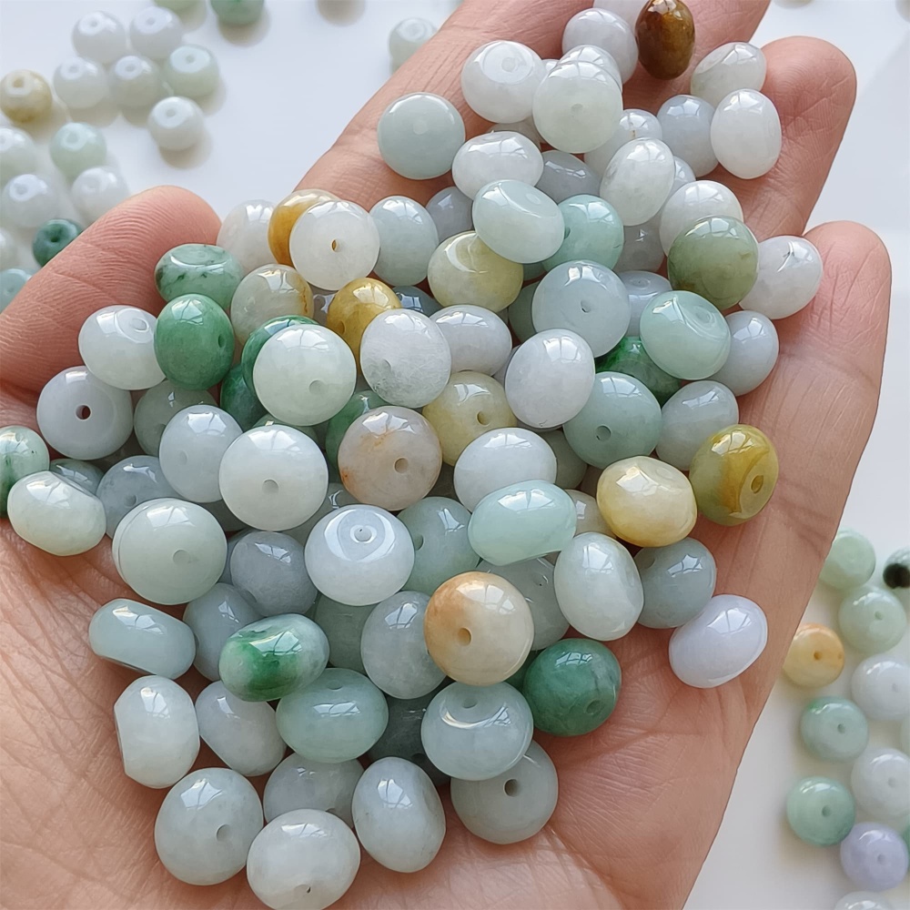 DDP | 20pcs 9mm Natural Certificated Yellow Color Heated Burmese Jadeite Smooth Rondelle Spacer Beads,Burma Jadeite Loose Beads, DIY Jewelry Supplies