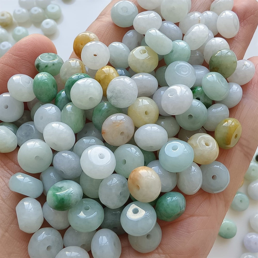 DDP | 20pcs 9mm Natural Certificated Yellow Color Heated Burmese Jadeite Smooth Rondelle Spacer Beads,Burma Jadeite Loose Beads, DIY Jewelry Supplies