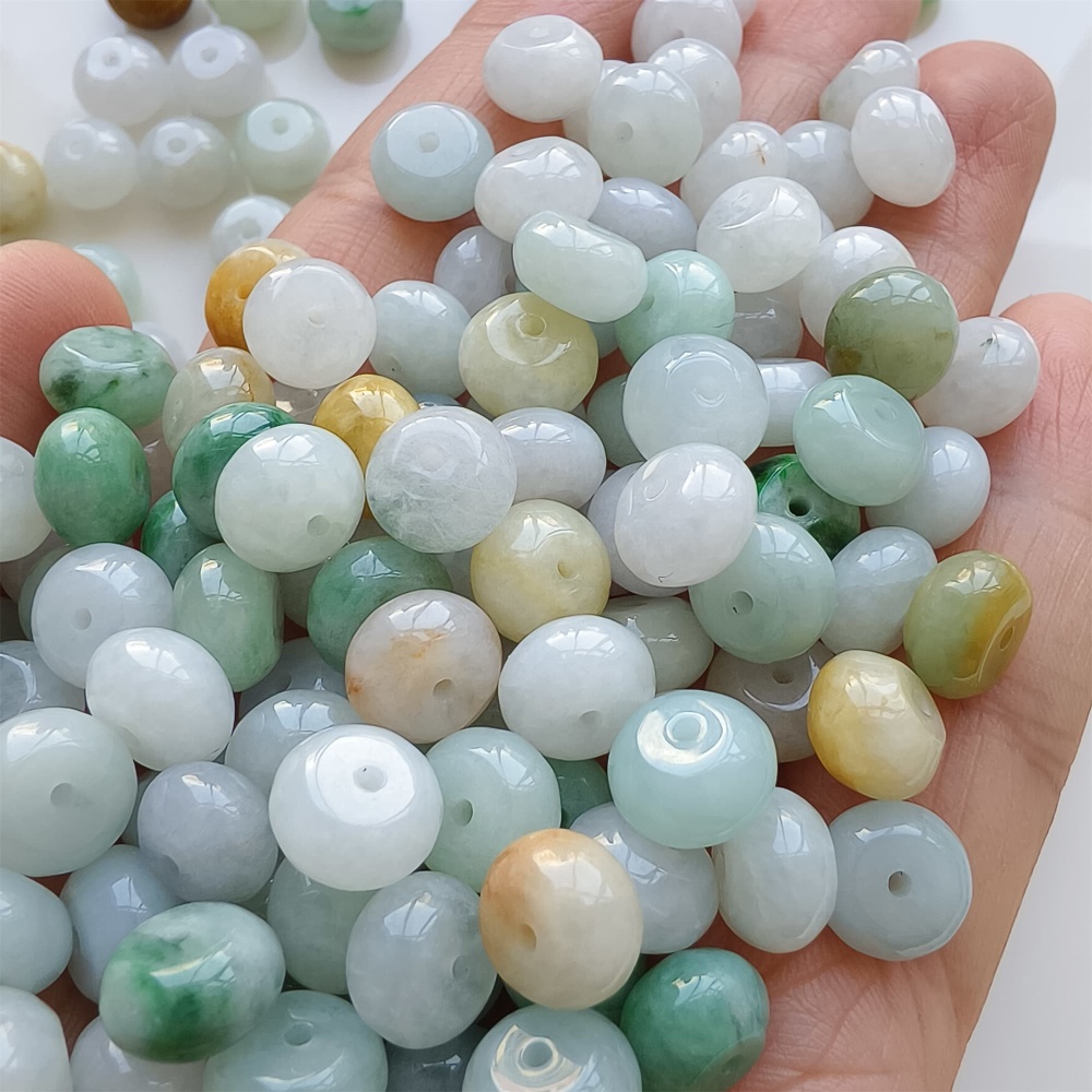 DDP | 20pcs 9mm Natural Certificated Yellow Color Heated Burmese Jadeite Smooth Rondelle Spacer Beads,Burma Jadeite Loose Beads, DIY Jewelry Supplies