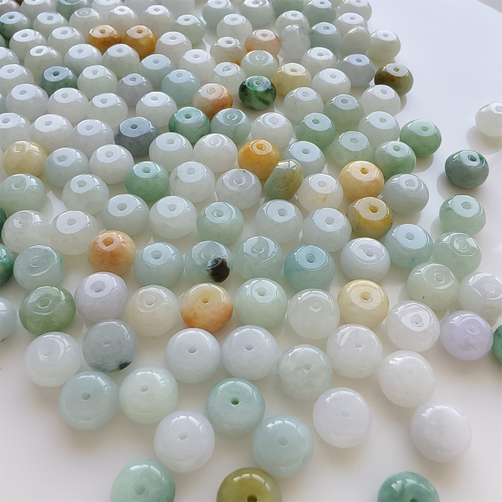 DDP | 20pcs 9mm Natural Certificated Yellow Color Heated Burmese Jadeite Smooth Rondelle Spacer Beads,Burma Jadeite Loose Beads, DIY Jewelry Supplies