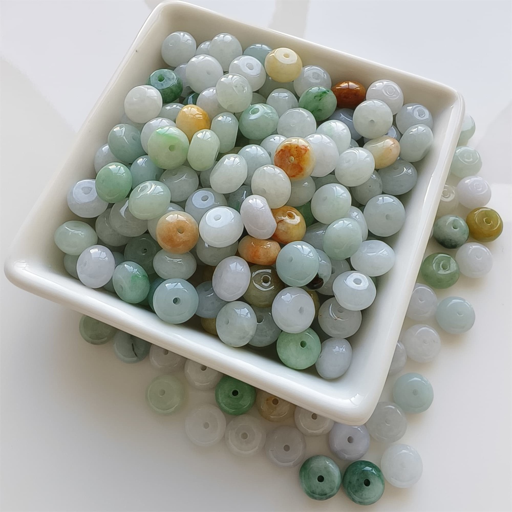 DDP | 20pcs 9mm Natural Certificated Yellow Color Heated Burmese Jadeite Smooth Rondelle Spacer Beads,Burma Jadeite Loose Beads, DIY Jewelry Supplies