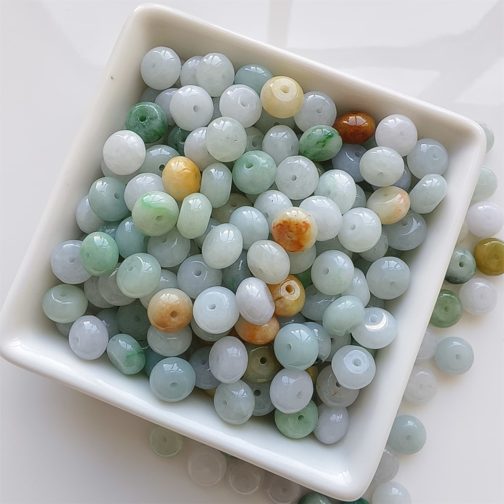 DDP | 20pcs 9mm Natural Certificated Yellow Color Heated Burmese Jadeite Smooth Rondelle Spacer Beads,Burma Jadeite Loose Beads, DIY Jewelry Supplies