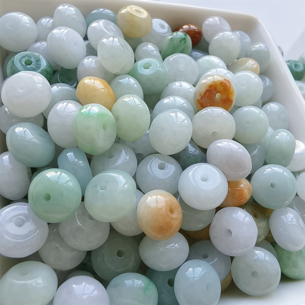 DDP | 20pcs 9mm Natural Certificated Yellow Color Heated Burmese Jadeite Smooth Rondelle Spacer Beads,Burma Jadeite Loose Beads, DIY Jewelry Supplies