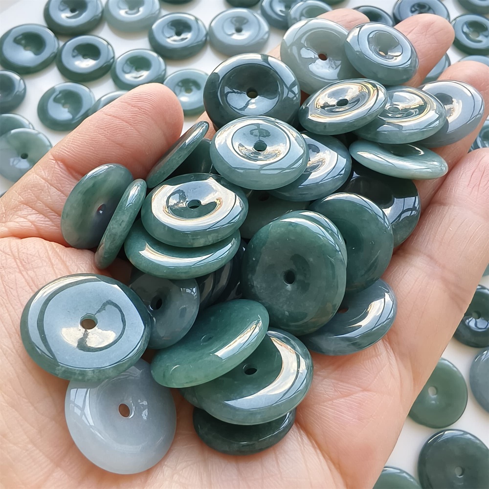 DDP | 5pcs 14.3-21.4X2.4-4.4mm Natural Certificated Type A Icy Waxy Blue Watery Guatemalan Jadeite Safety Buckle Beads,Coin Beads,DIY Jewelry Supplies
