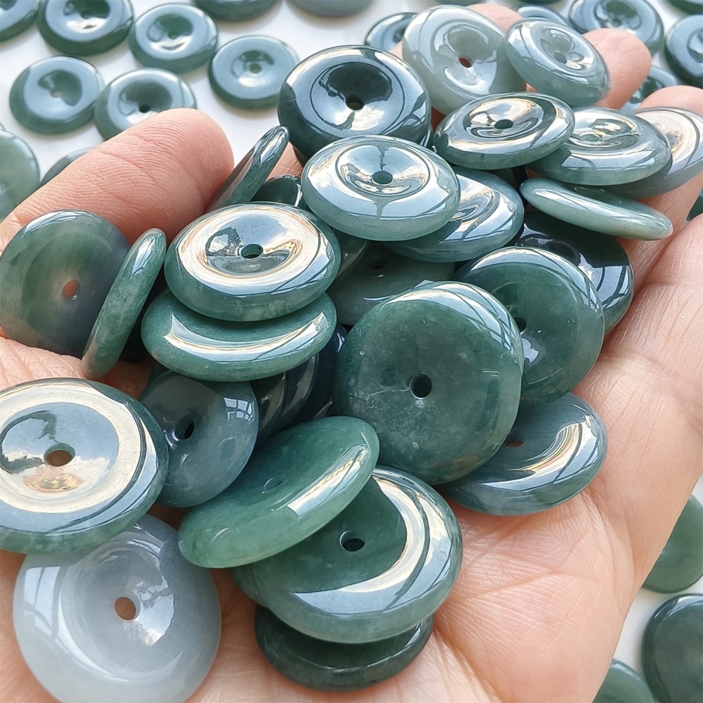 DDP | 5pcs 14.3-21.4X2.4-4.4mm Natural Certificated Type A Icy Waxy Blue Watery Guatemalan Jadeite Safety Buckle Beads,Coin Beads,DIY Jewelry Supplies