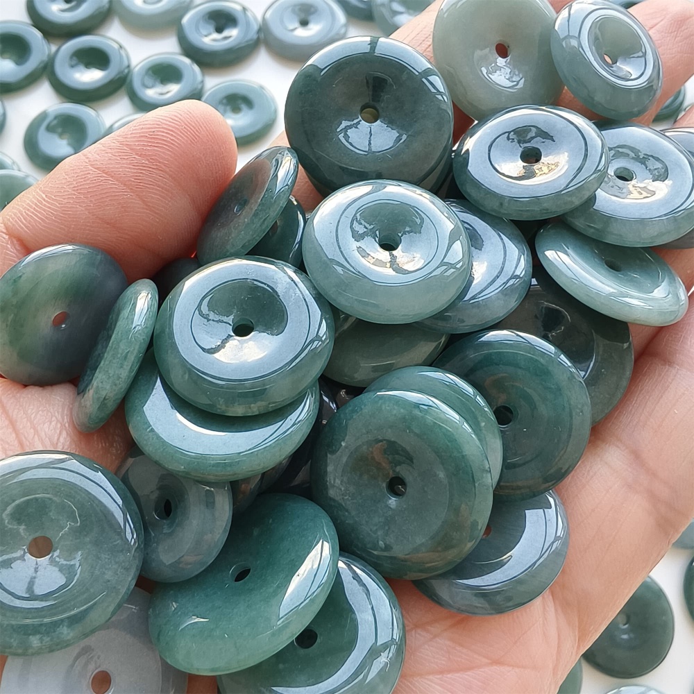 DDP | 5pcs 14.3-21.4X2.4-4.4mm Natural Certificated Type A Icy Waxy Blue Watery Guatemalan Jadeite Safety Buckle Beads,Coin Beads,DIY Jewelry Supplies