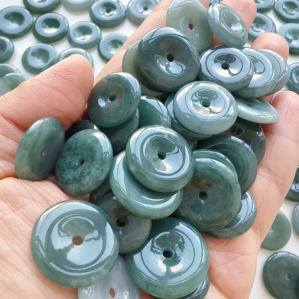 DDP | 5pcs 14.3-21.4X2.4-4.4mm Natural Certificated Type A Icy Waxy Blue Watery Guatemalan Jadeite Safety Buckle Beads,Coin Beads,DIY Jewelry Supplies