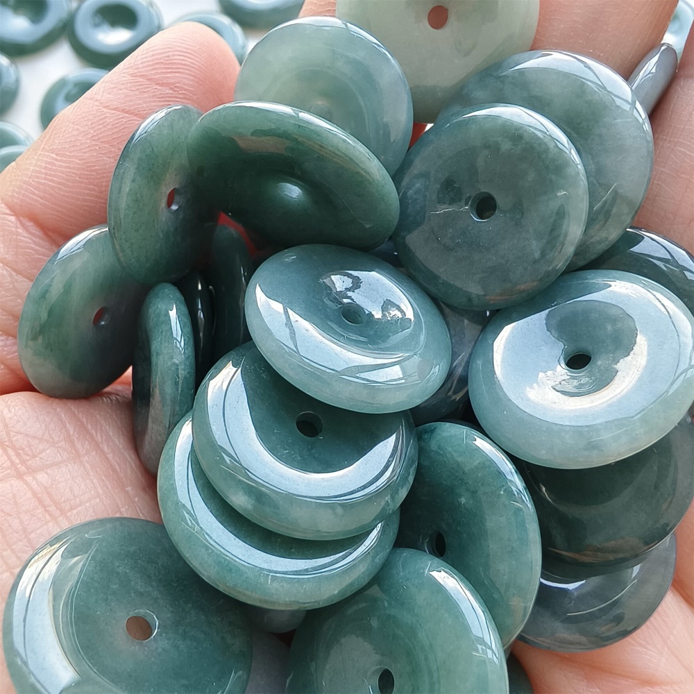 DDP | 5pcs 14.3-21.4X2.4-4.4mm Natural Certificated Type A Icy Waxy Blue Watery Guatemalan Jadeite Safety Buckle Beads,Coin Beads,DIY Jewelry Supplies