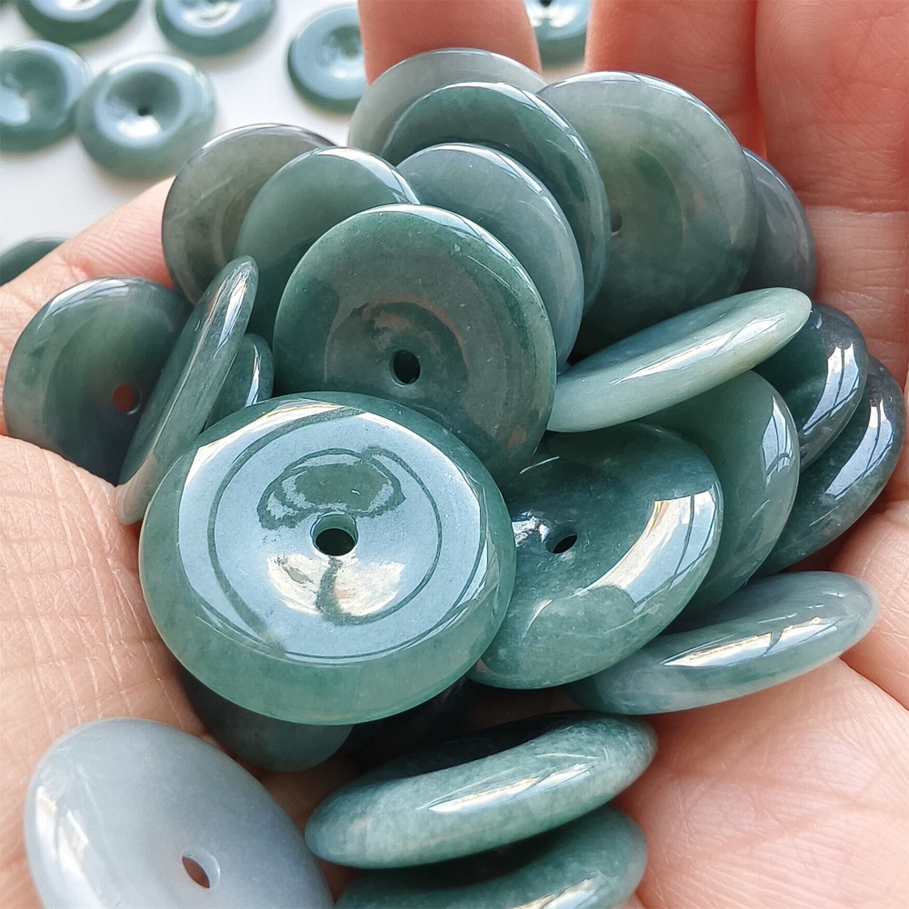 DDP | 5pcs 14.3-21.4X2.4-4.4mm Natural Certificated Type A Icy Waxy Blue Watery Guatemalan Jadeite Safety Buckle Beads,Coin Beads,DIY Jewelry Supplies