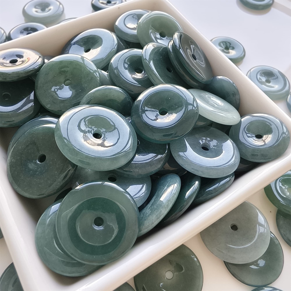 DDP | 5pcs 14.3-21.4X2.4-4.4mm Natural Certificated Type A Icy Waxy Blue Watery Guatemalan Jadeite Safety Buckle Beads,Coin Beads,DIY Jewelry Supplies