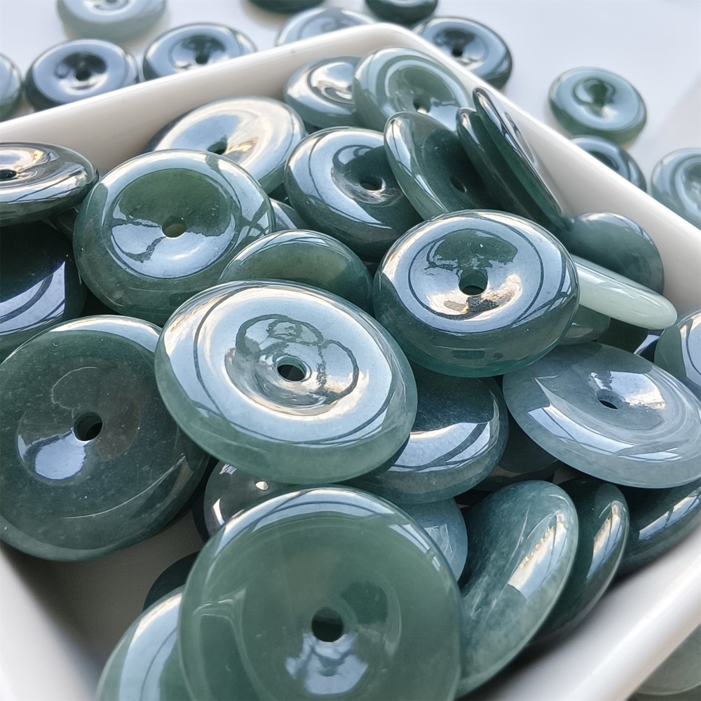 DDP | 5pcs 14.3-21.4X2.4-4.4mm Natural Certificated Type A Icy Waxy Blue Watery Guatemalan Jadeite Safety Buckle Beads,Coin Beads,DIY Jewelry Supplies