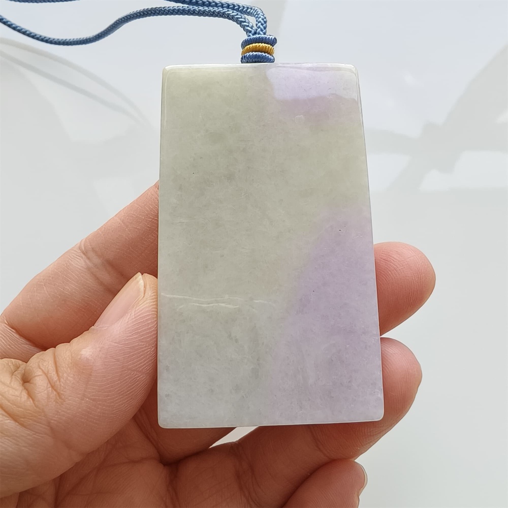 DDP | 63.6X36.5X6.5mm Natural Certificated Type A White And Light Lavender Burmese Jadeite Rectangle 平安无事 Plaque,Amulet Pendant,DIY Jewelry Supplies