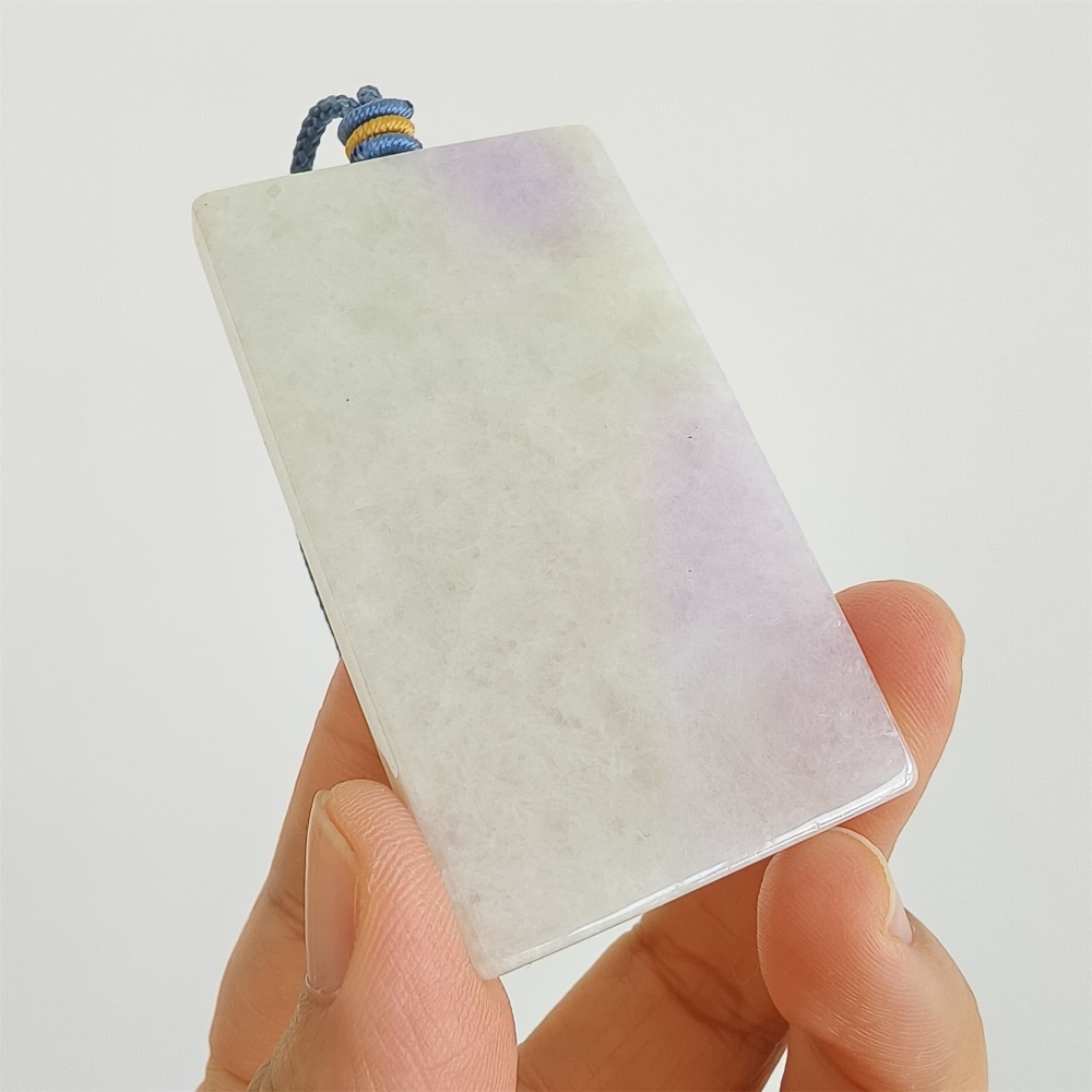 DDP | 63.6X36.5X6.5mm Natural Certificated Type A White And Light Lavender Burmese Jadeite Rectangle 平安无事 Plaque,Amulet Pendant,DIY Jewelry Supplies