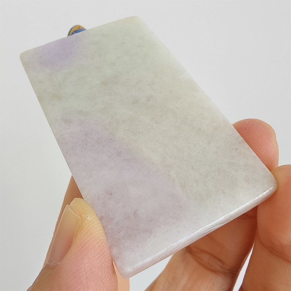 DDP | 63.6X36.5X6.5mm Natural Certificated Type A White And Light Lavender Burmese Jadeite Rectangle 平安无事 Plaque,Amulet Pendant,DIY Jewelry Supplies