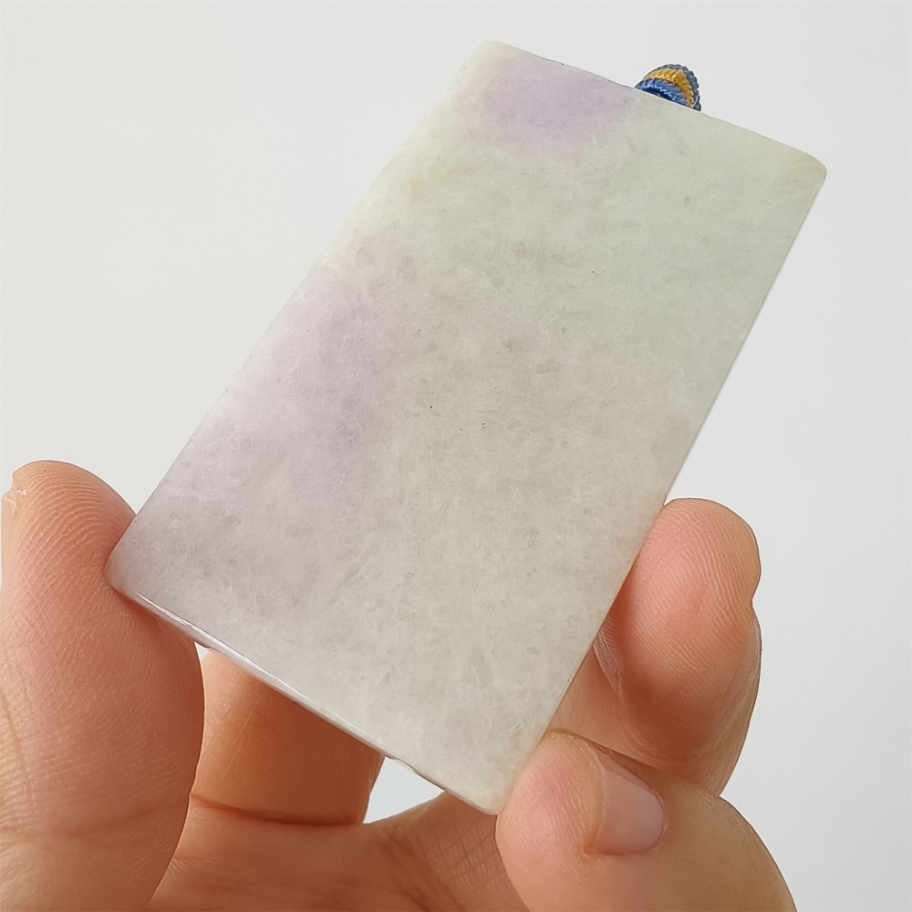 DDP | 63.6X36.5X6.5mm Natural Certificated Type A White And Light Lavender Burmese Jadeite Rectangle 平安无事 Plaque,Amulet Pendant,DIY Jewelry Supplies