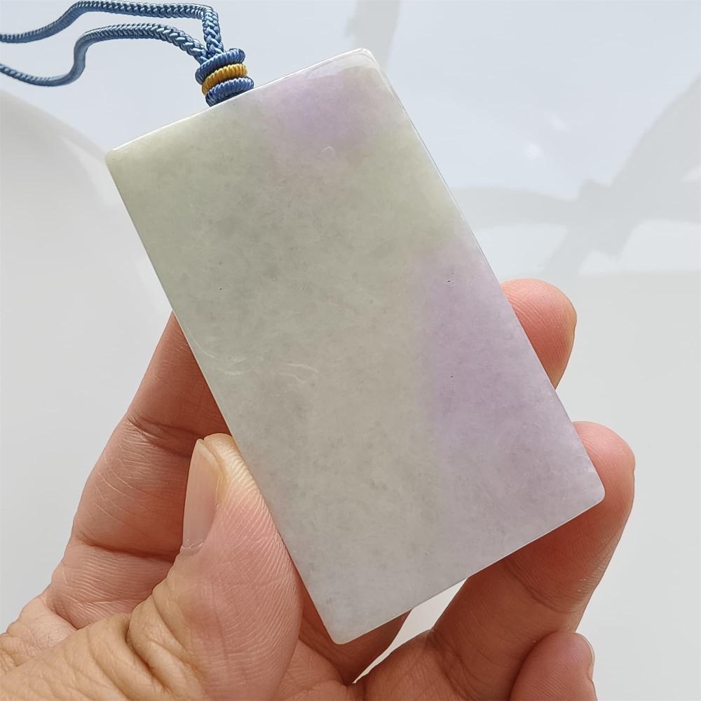DDP | 63.6X36.5X6.5mm Natural Certificated Type A White And Light Lavender Burmese Jadeite Rectangle 平安无事 Plaque,Amulet Pendant,DIY Jewelry Supplies
