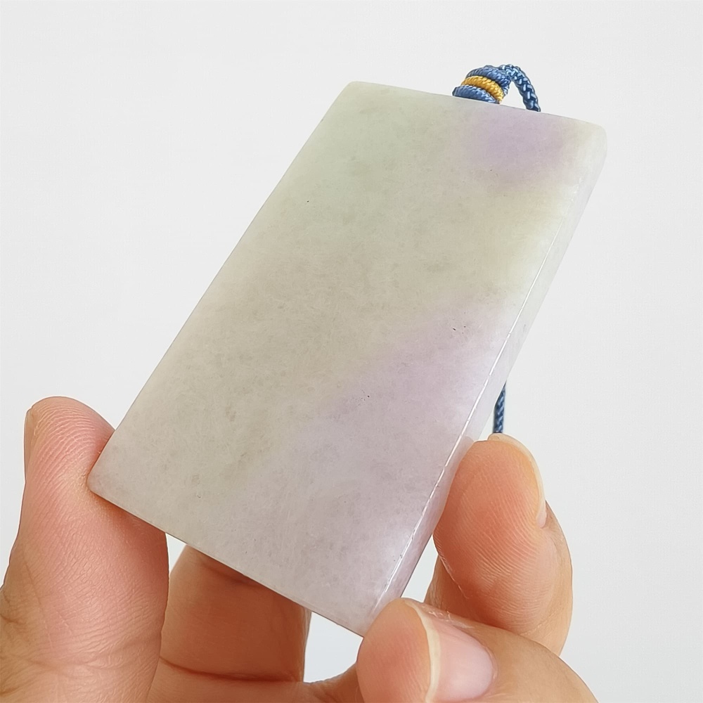 DDP | 63.6X36.5X6.5mm Natural Certificated Type A White And Light Lavender Burmese Jadeite Rectangle 平安无事 Plaque,Amulet Pendant,DIY Jewelry Supplies